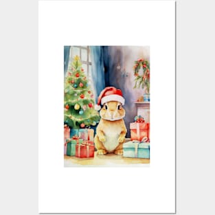 Watercolour Christmas Rabbit Posters and Art